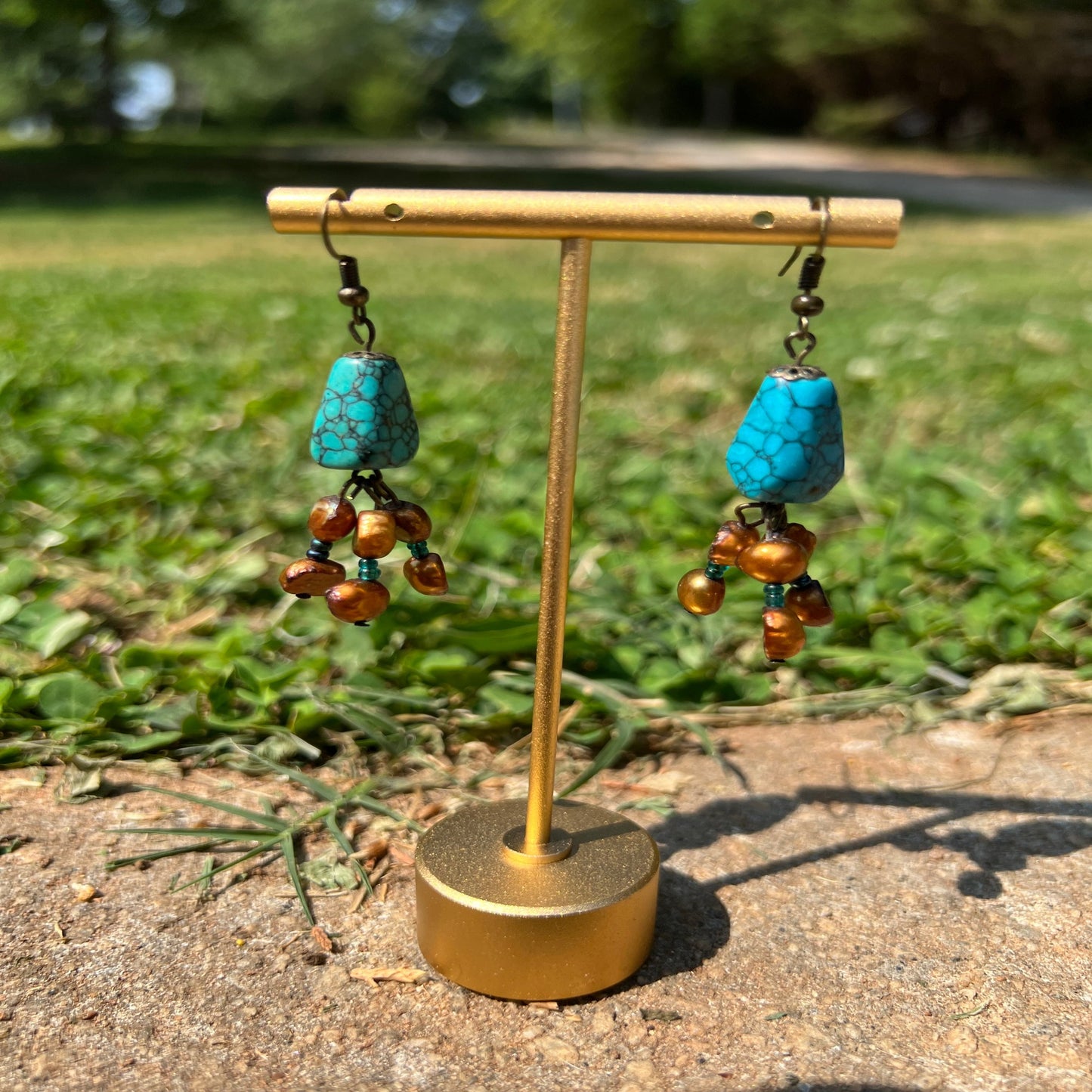 Turquoise and Bronze Dangle Earrings