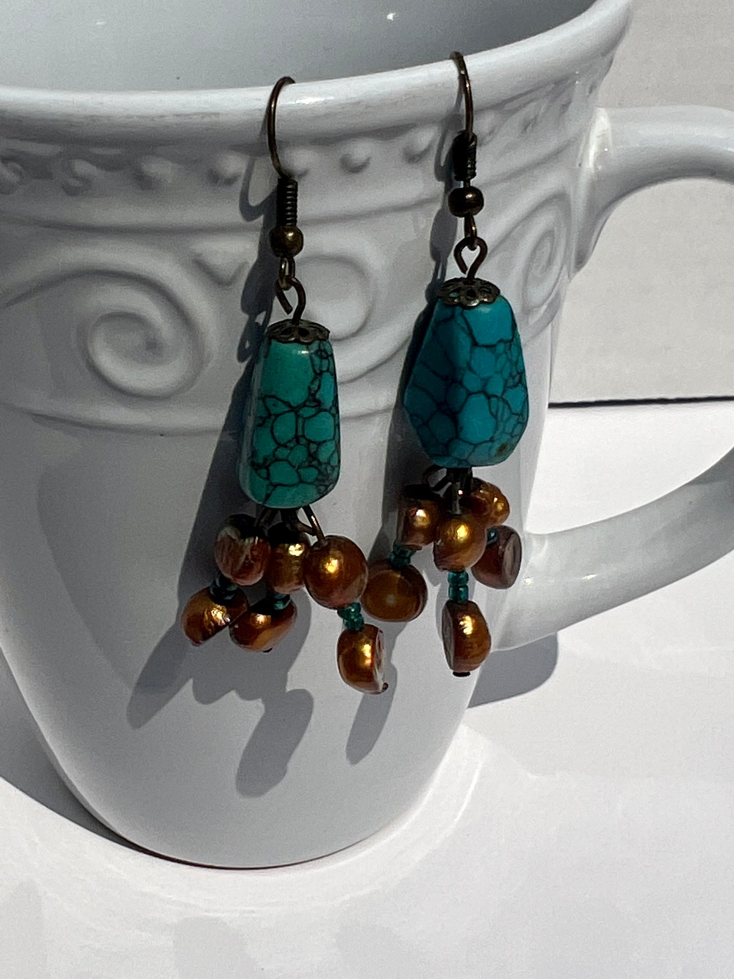 Turquoise and Bronze Dangle Earrings