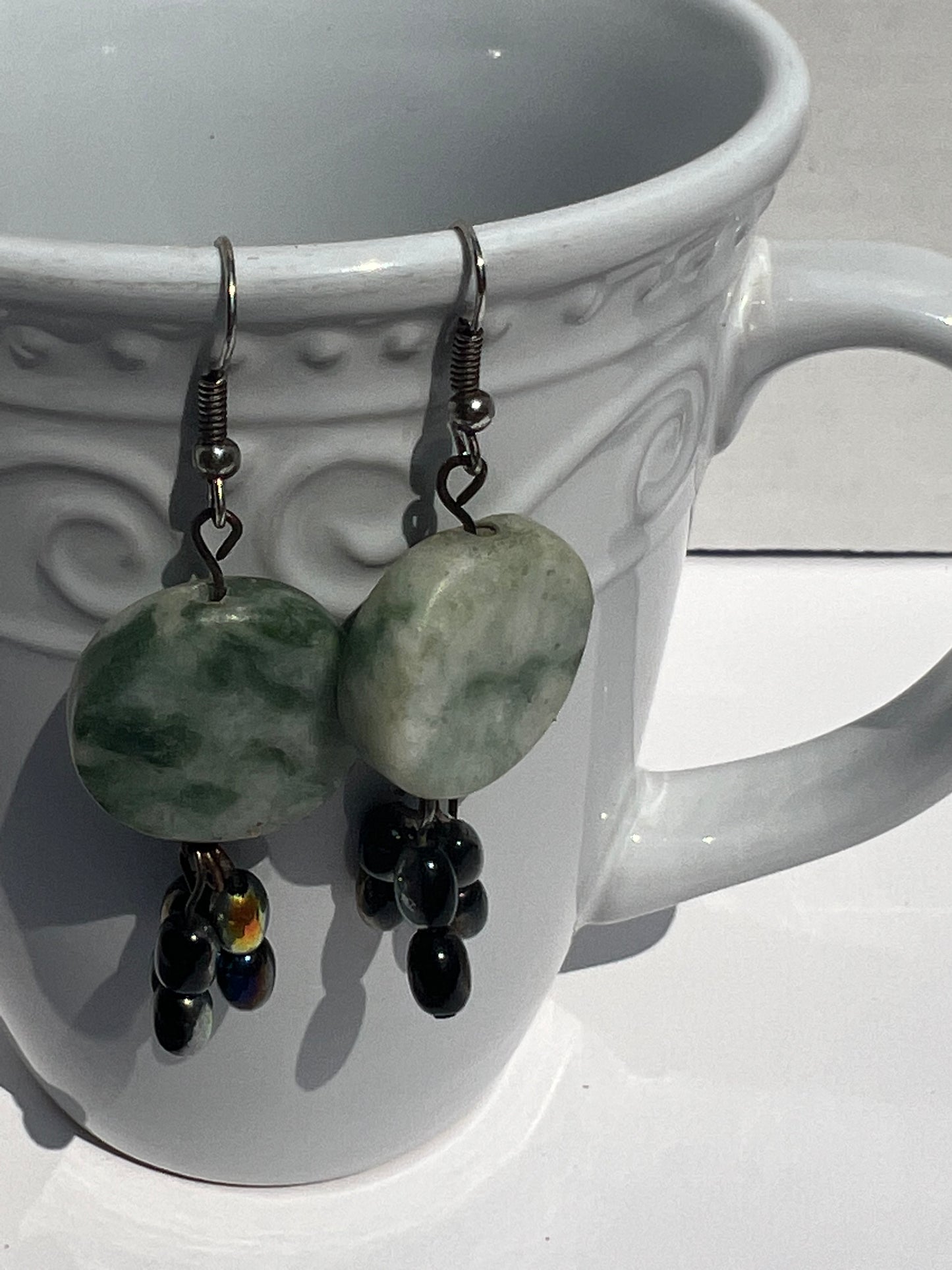 Marble Green Circle Earrings