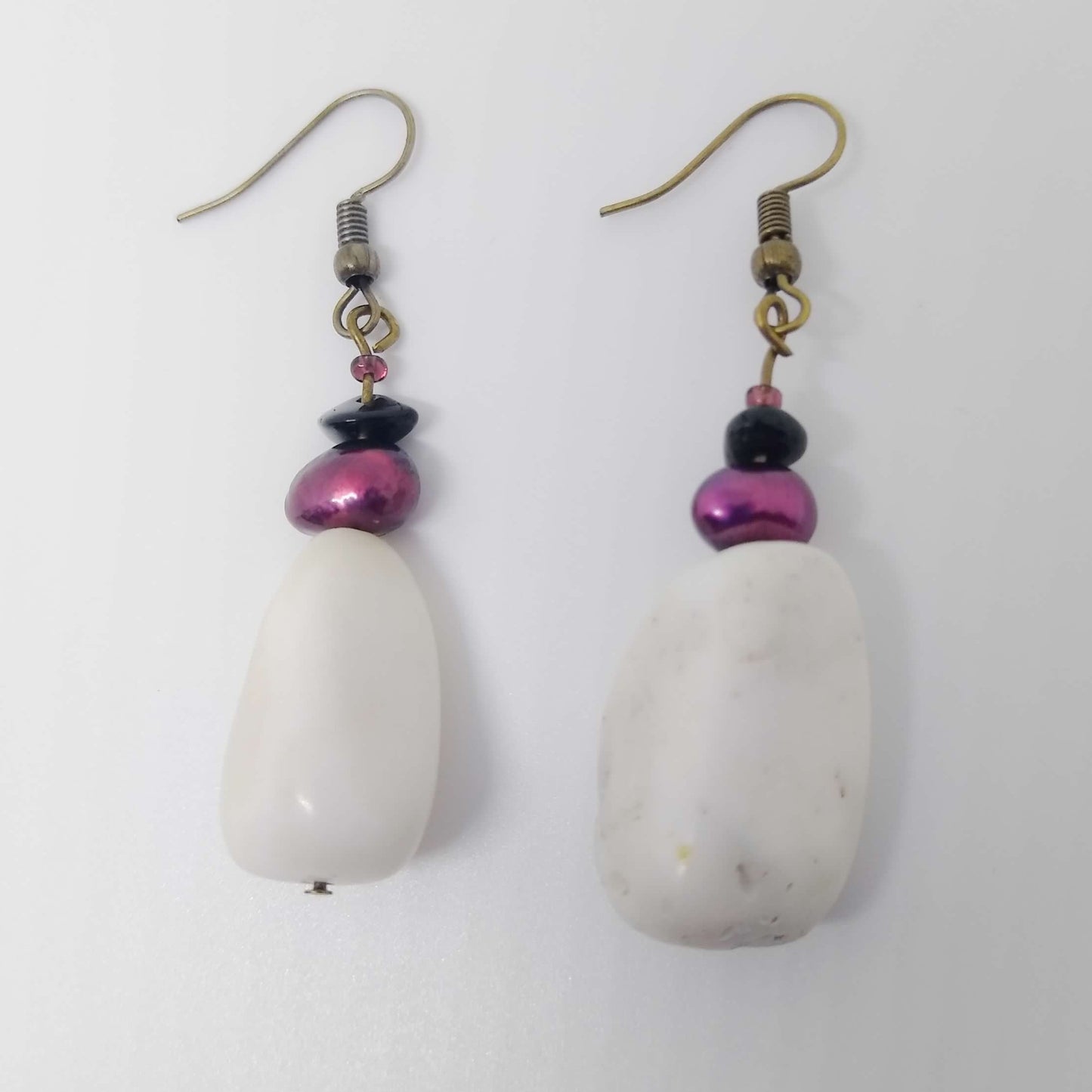 White Riverstone and Purple Earrings