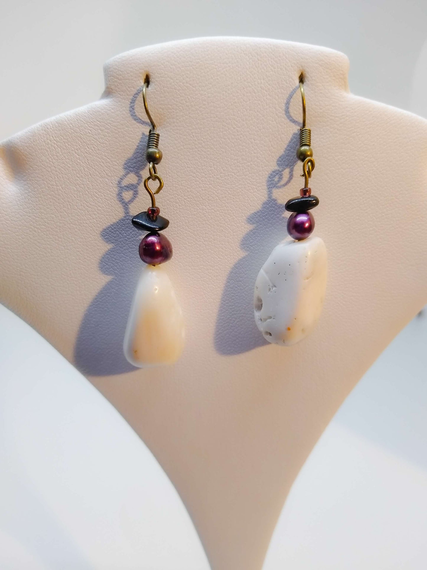 White Riverstone and Purple Earrings