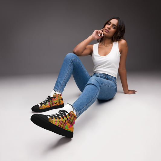 Pink Kente Women’s High Top Canvas Shoes