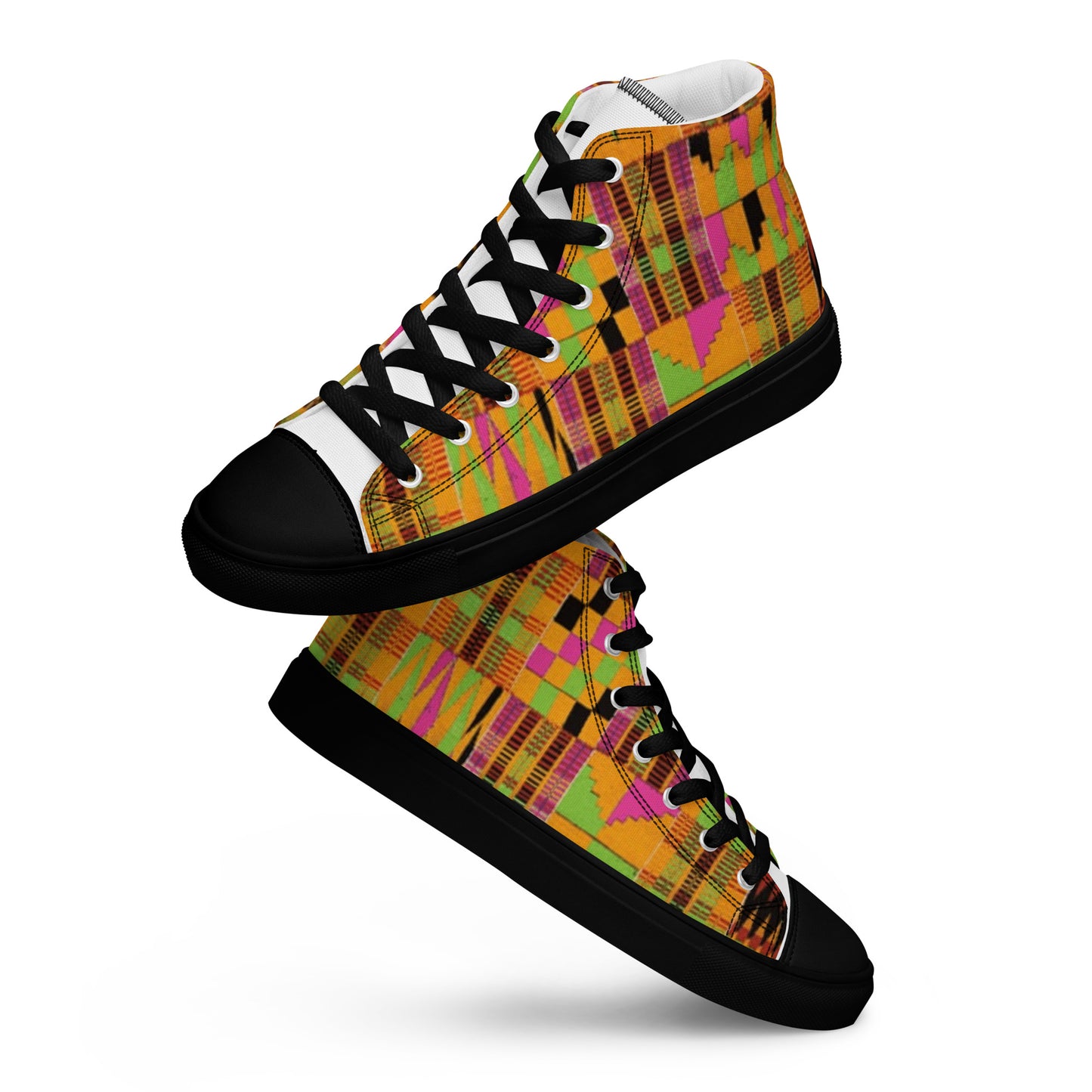 Pink Kente Women’s High Top Canvas Shoes