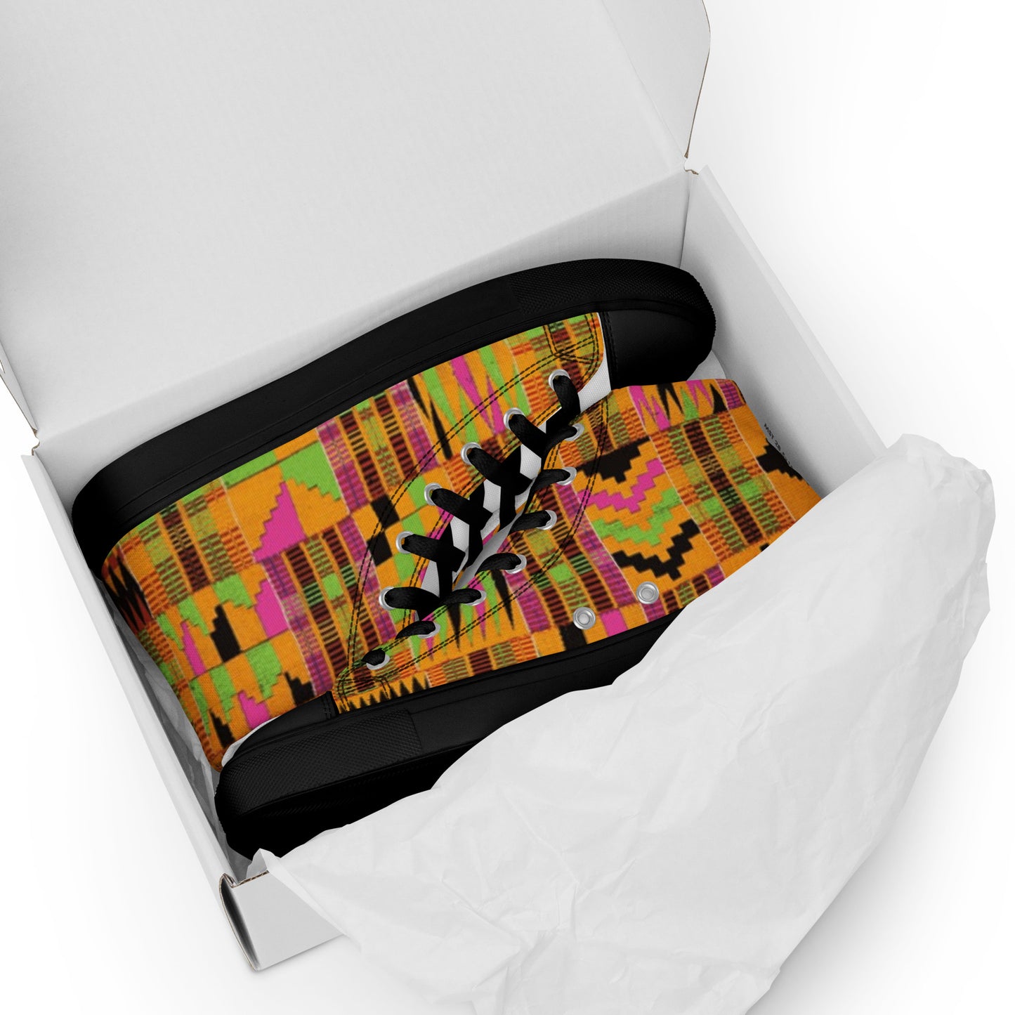 Pink Kente Women’s High Top Canvas Shoes