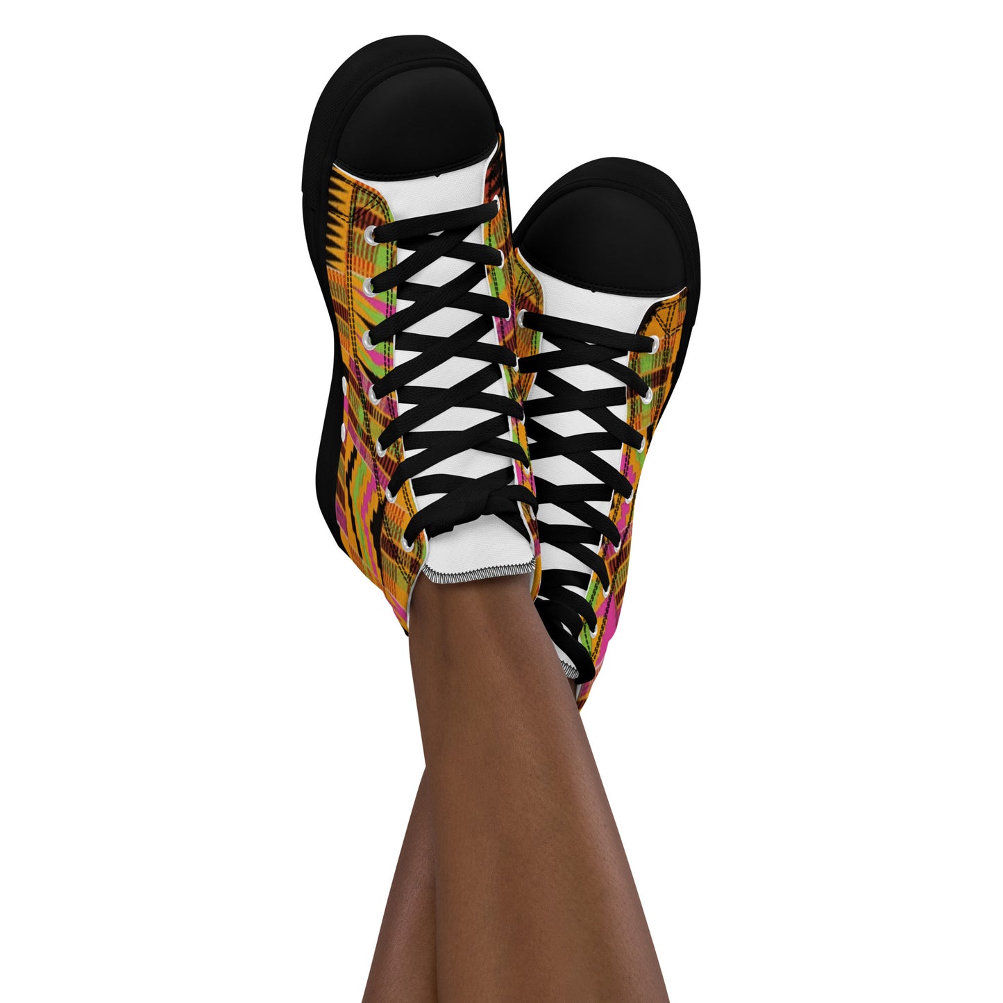 Pink Kente Women’s High Top Canvas Shoes