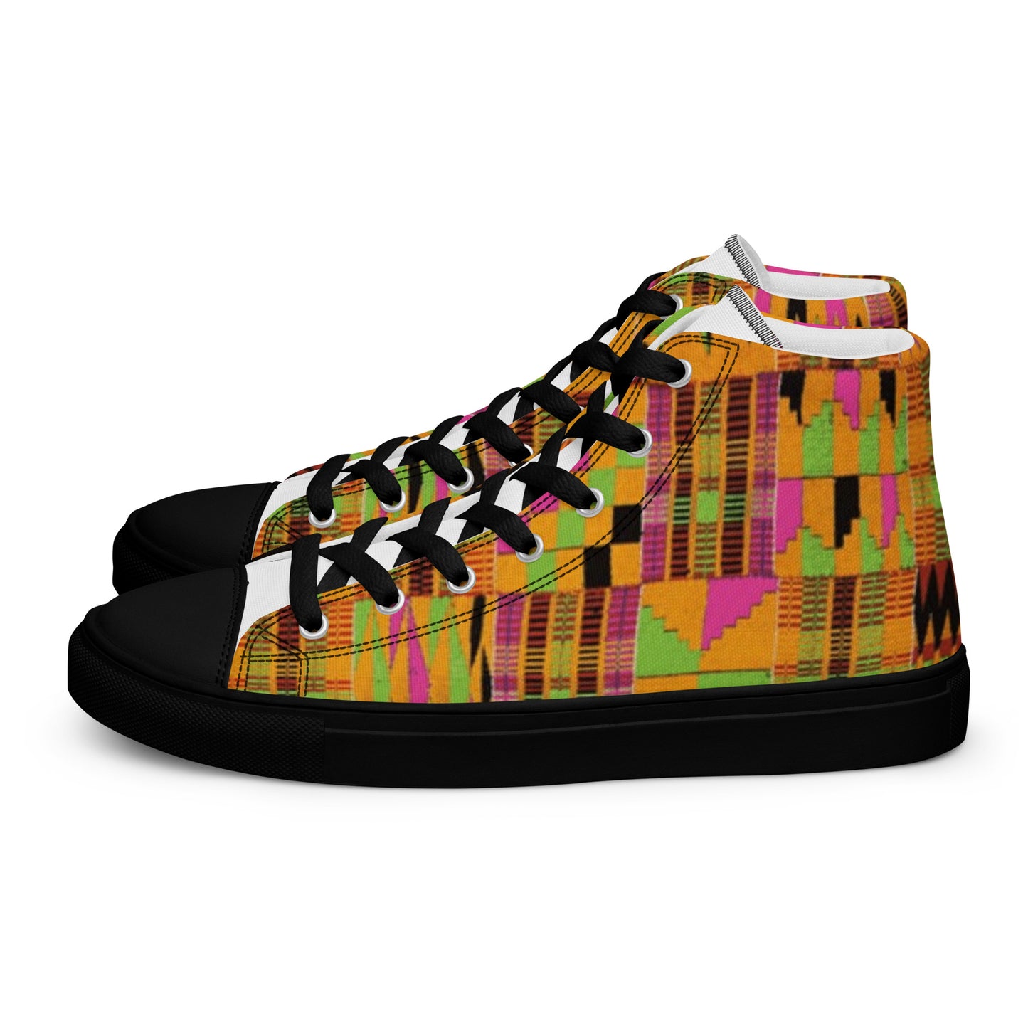 Pink Kente Women’s High Top Canvas Shoes