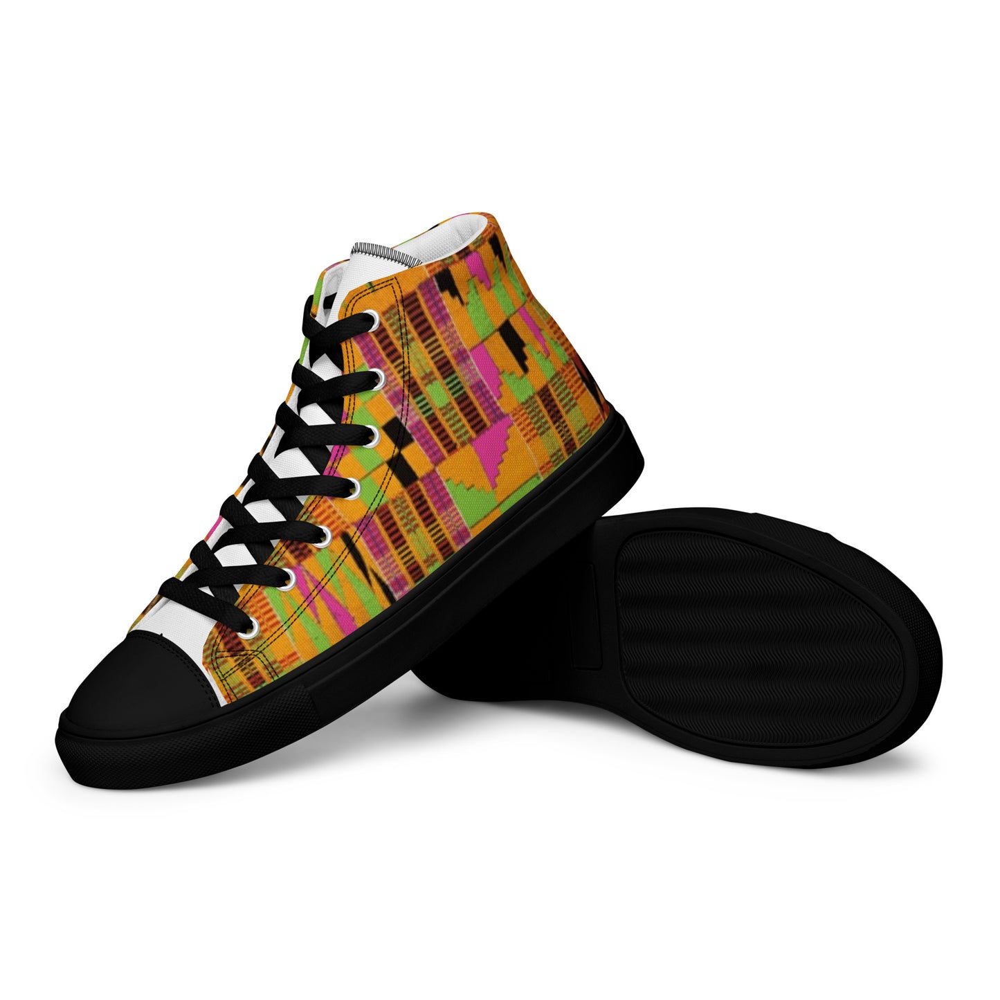 Pink Kente Women’s High Top Canvas Shoes