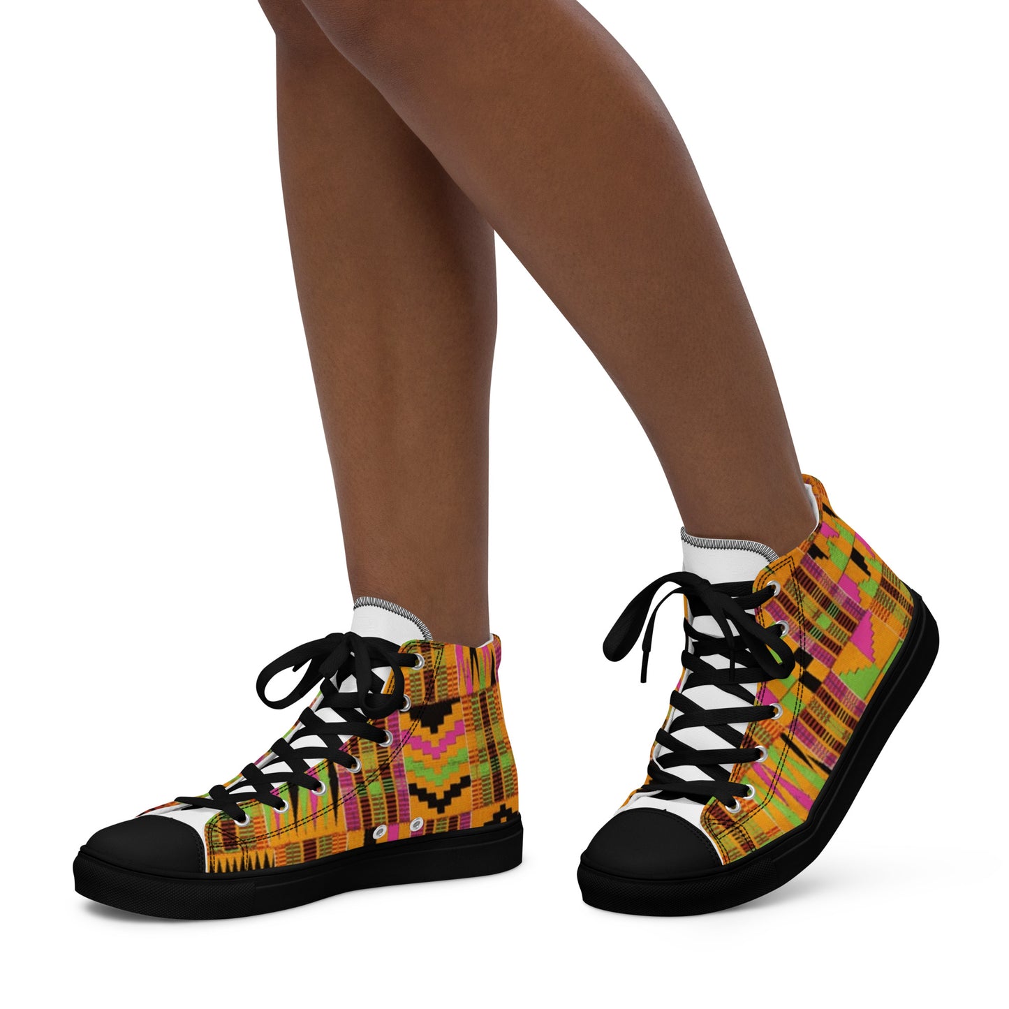 Pink Kente Women’s High Top Canvas Shoes