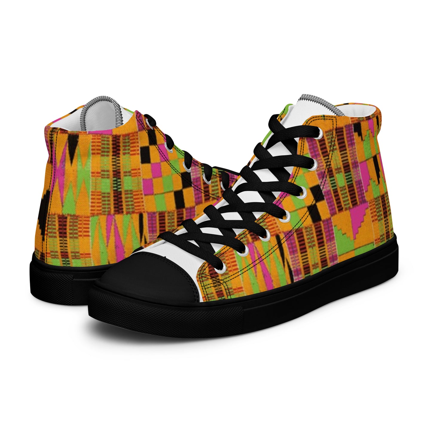 Pink Kente Women’s High Top Canvas Shoes