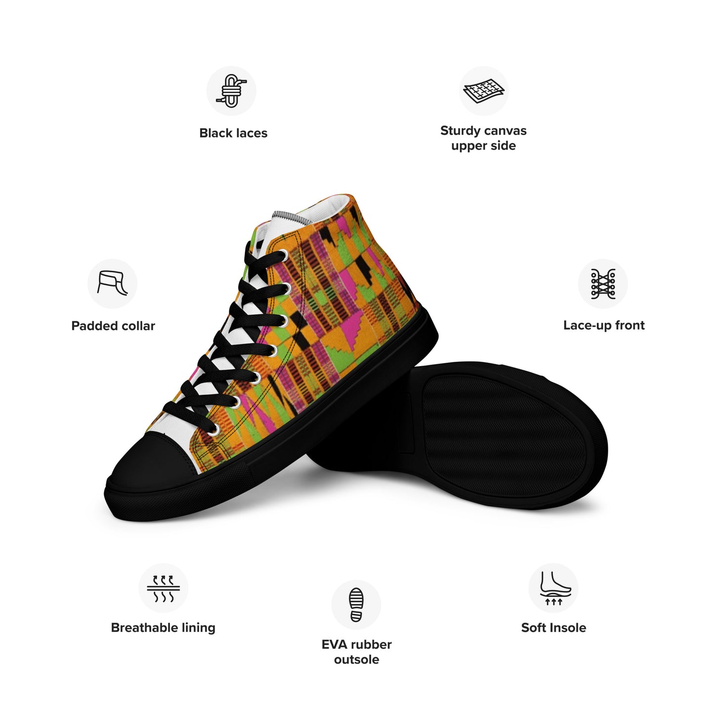 Pink Kente Women’s High Top Canvas Shoes