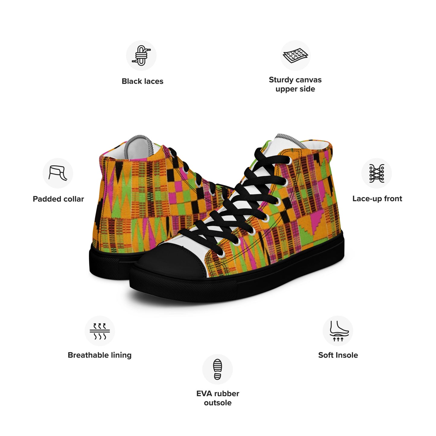 Pink Kente Women’s High Top Canvas Shoes