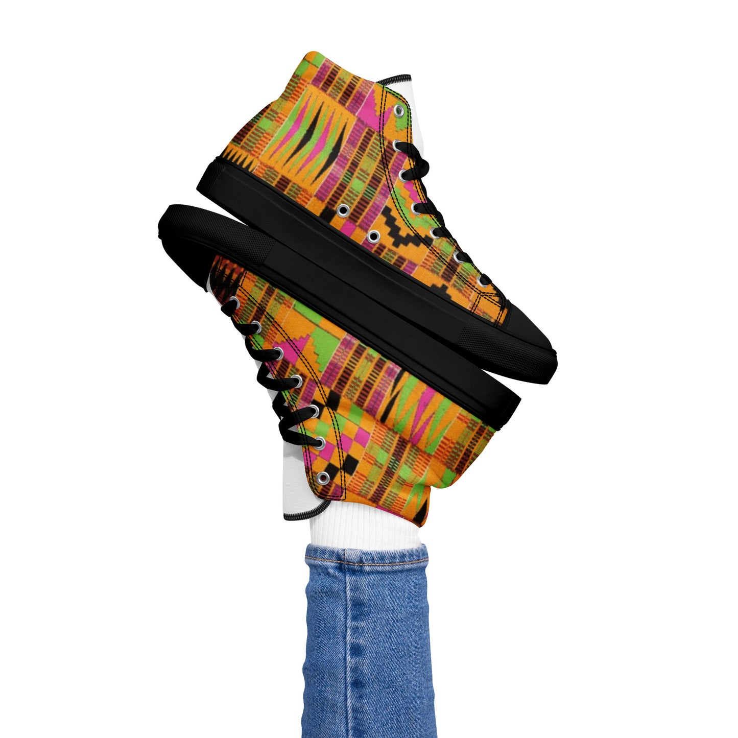 Pink Kente Women’s High Top Canvas Shoes