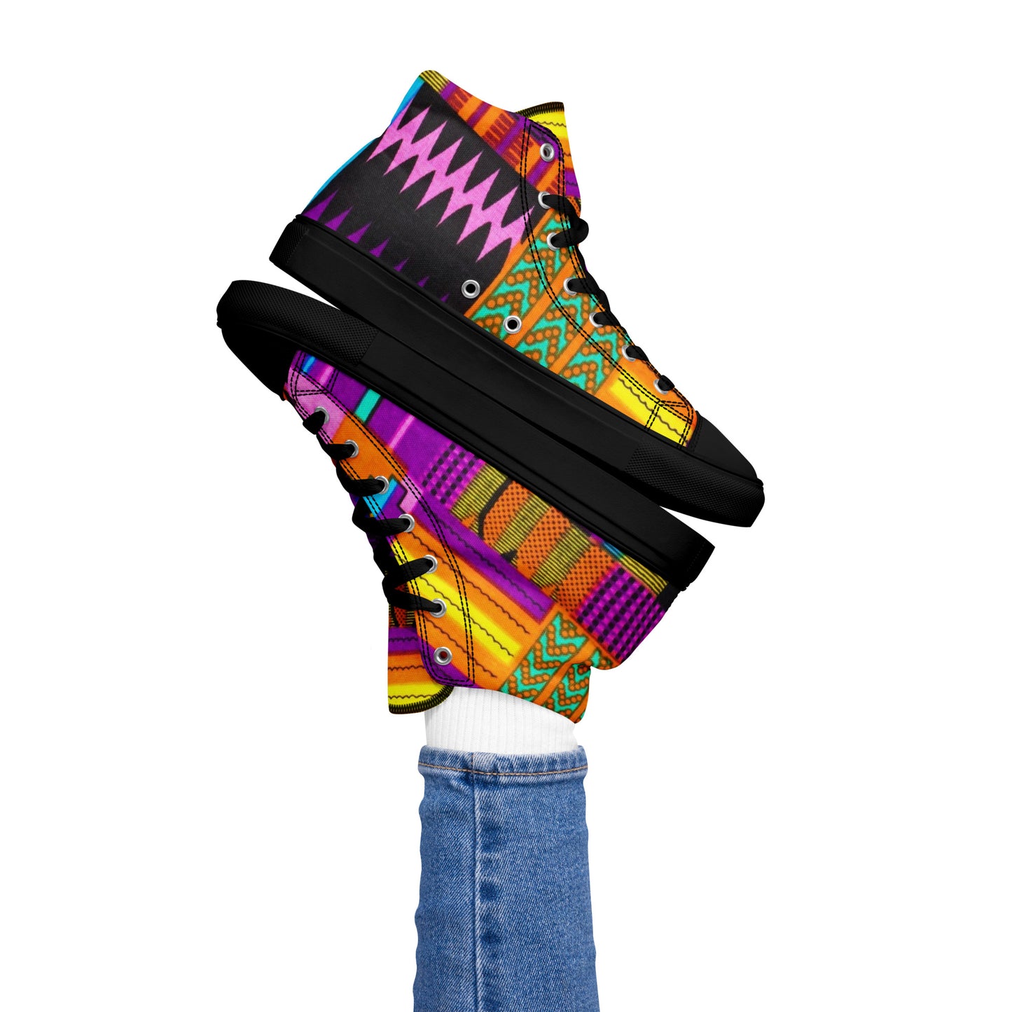 Purple Kente Women’s High Top Canvas Shoes