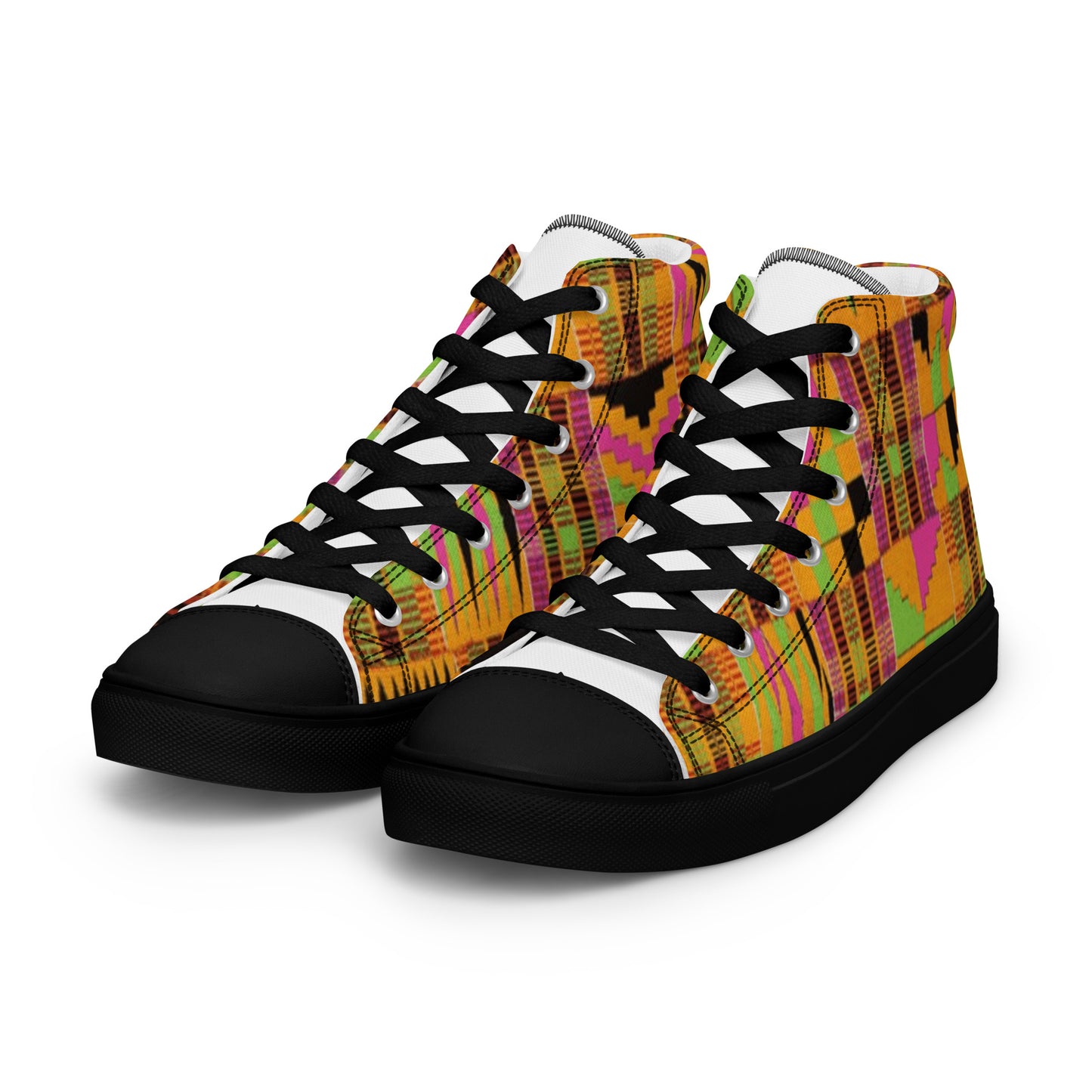 Pink Kente Women’s High Top Canvas Shoes