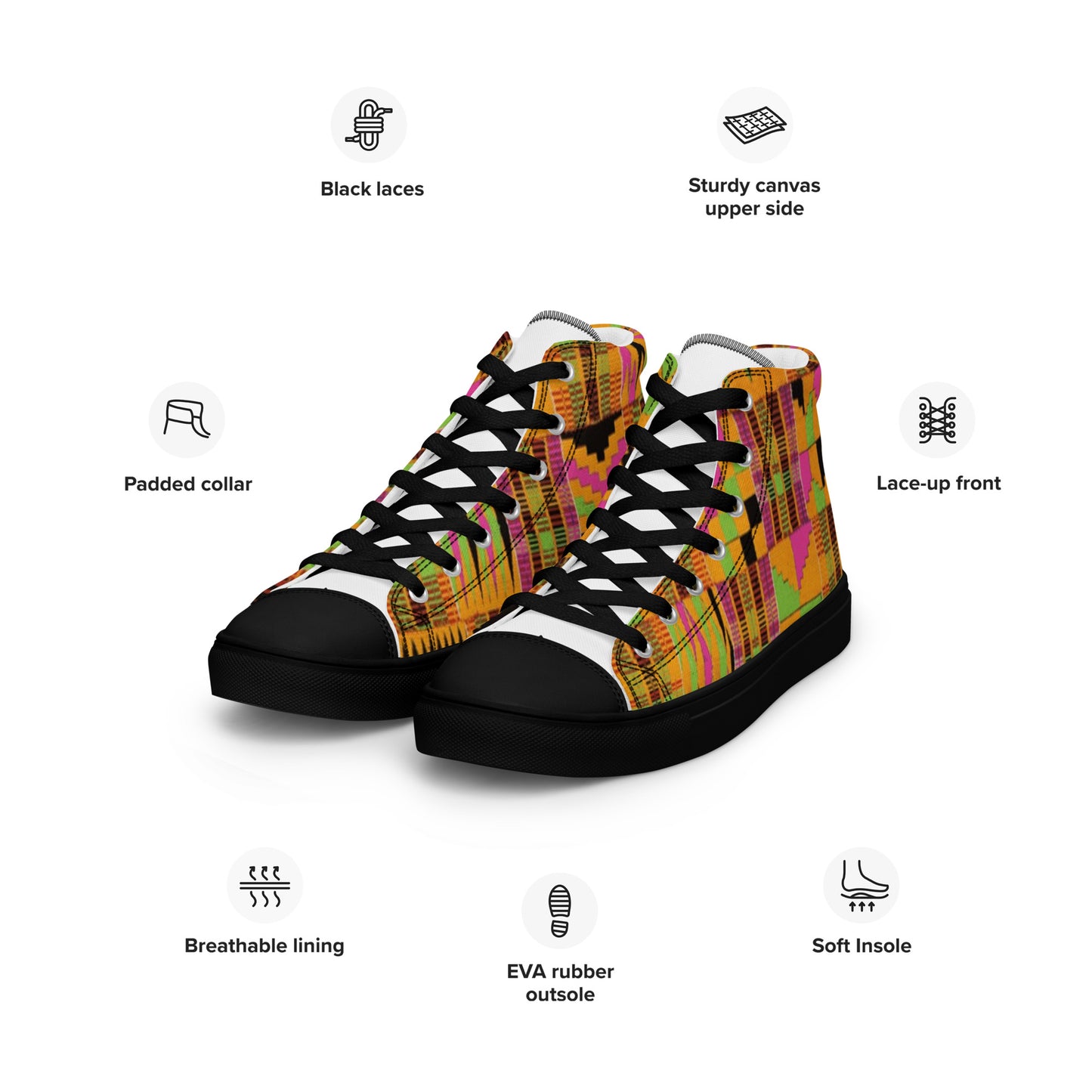 Pink Kente Women’s High Top Canvas Shoes