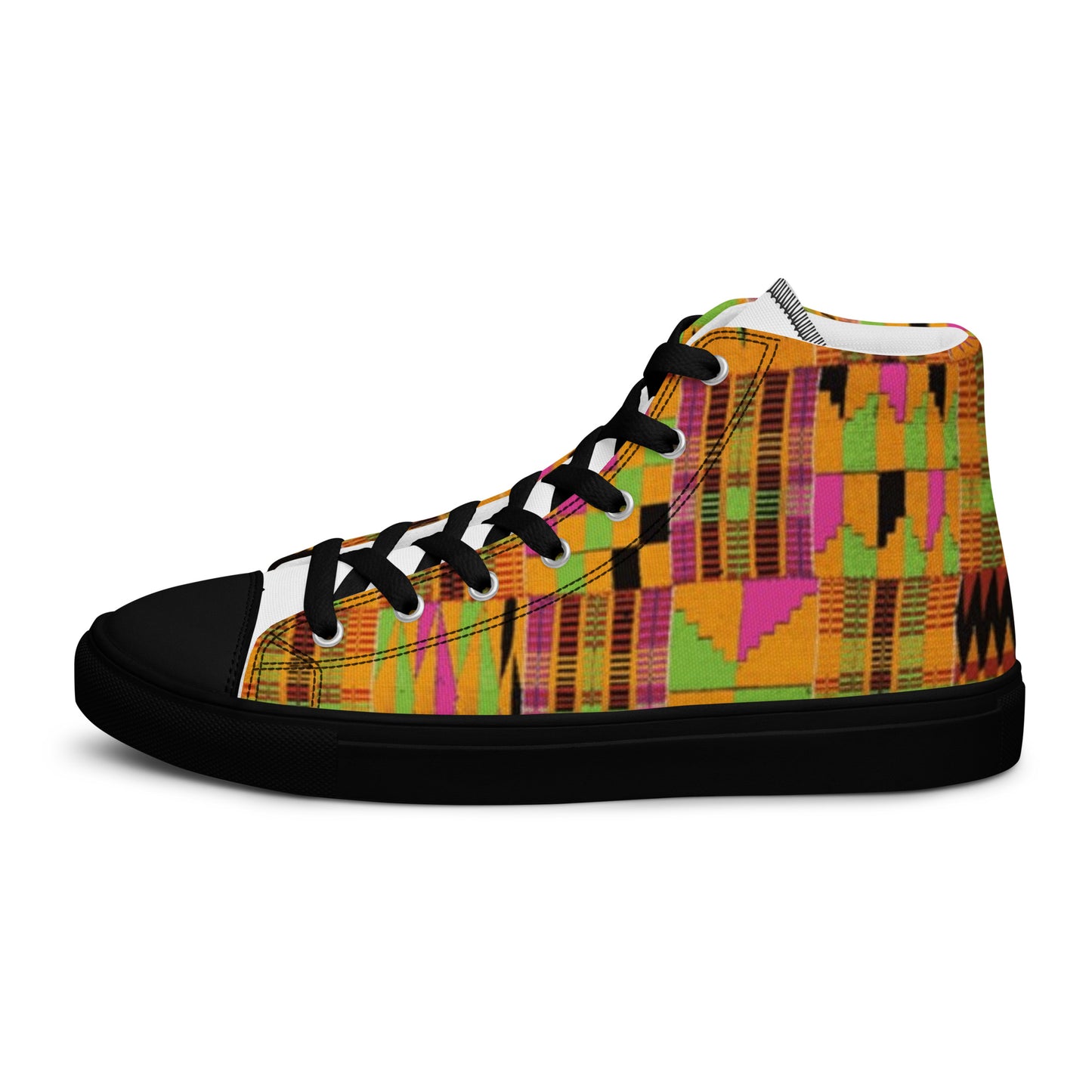 Pink Kente Women’s High Top Canvas Shoes