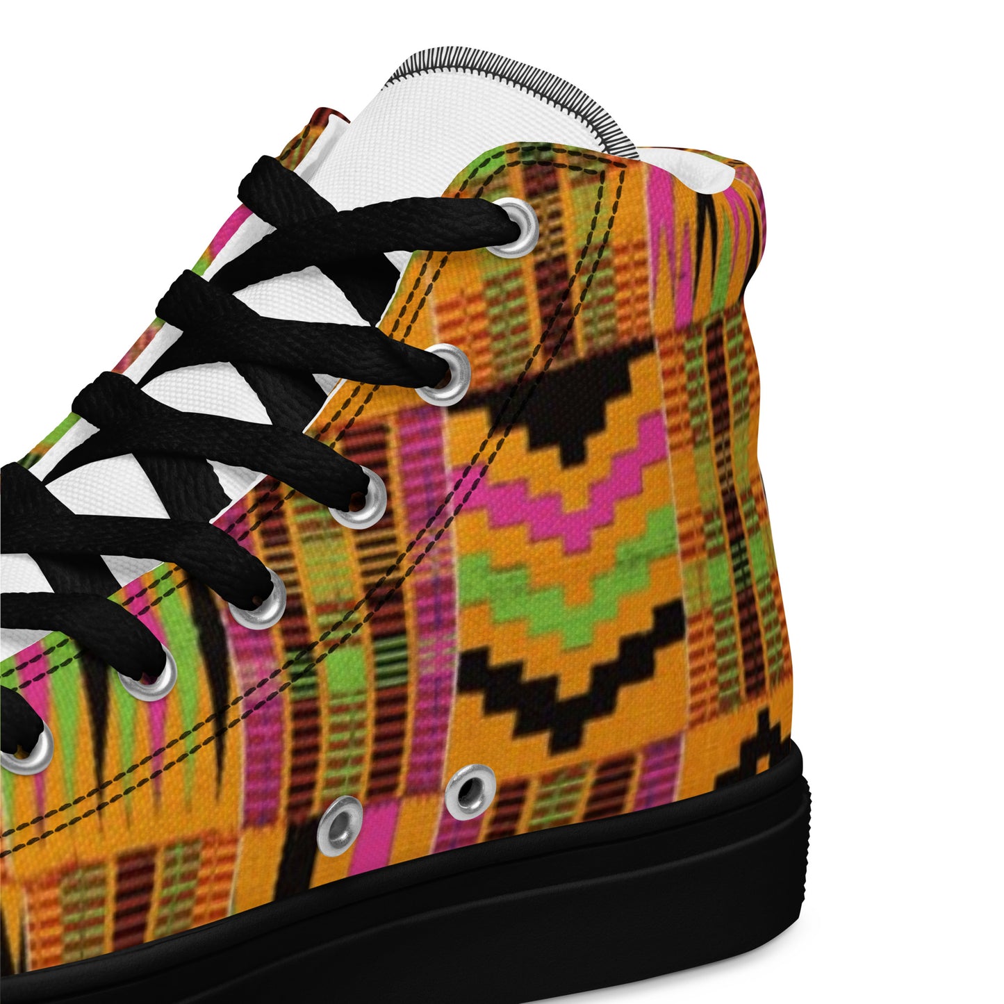 Pink Kente Women’s High Top Canvas Shoes