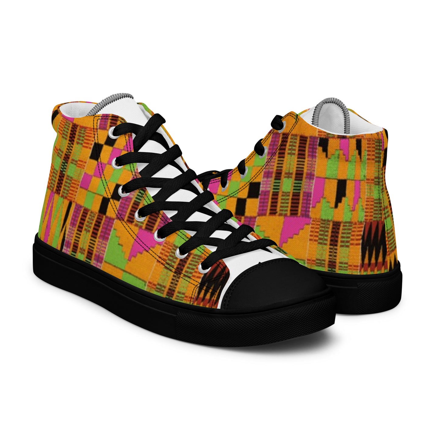 Pink Kente Women’s High Top Canvas Shoes