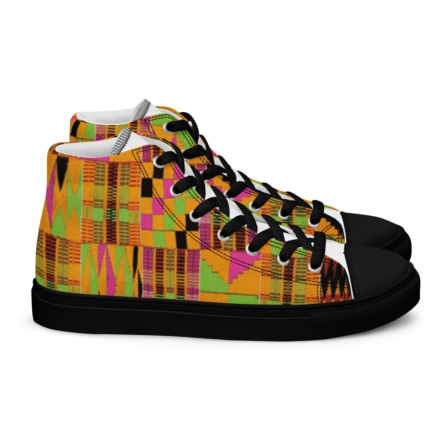 Pink Kente Women’s High Top Canvas Shoes