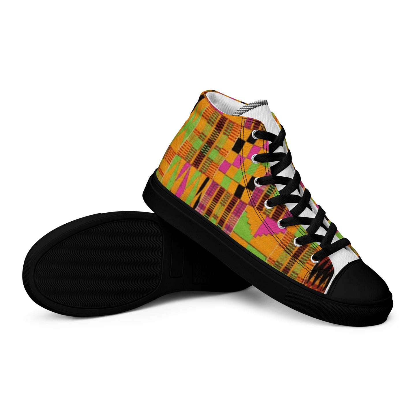 Pink Kente Women’s High Top Canvas Shoes