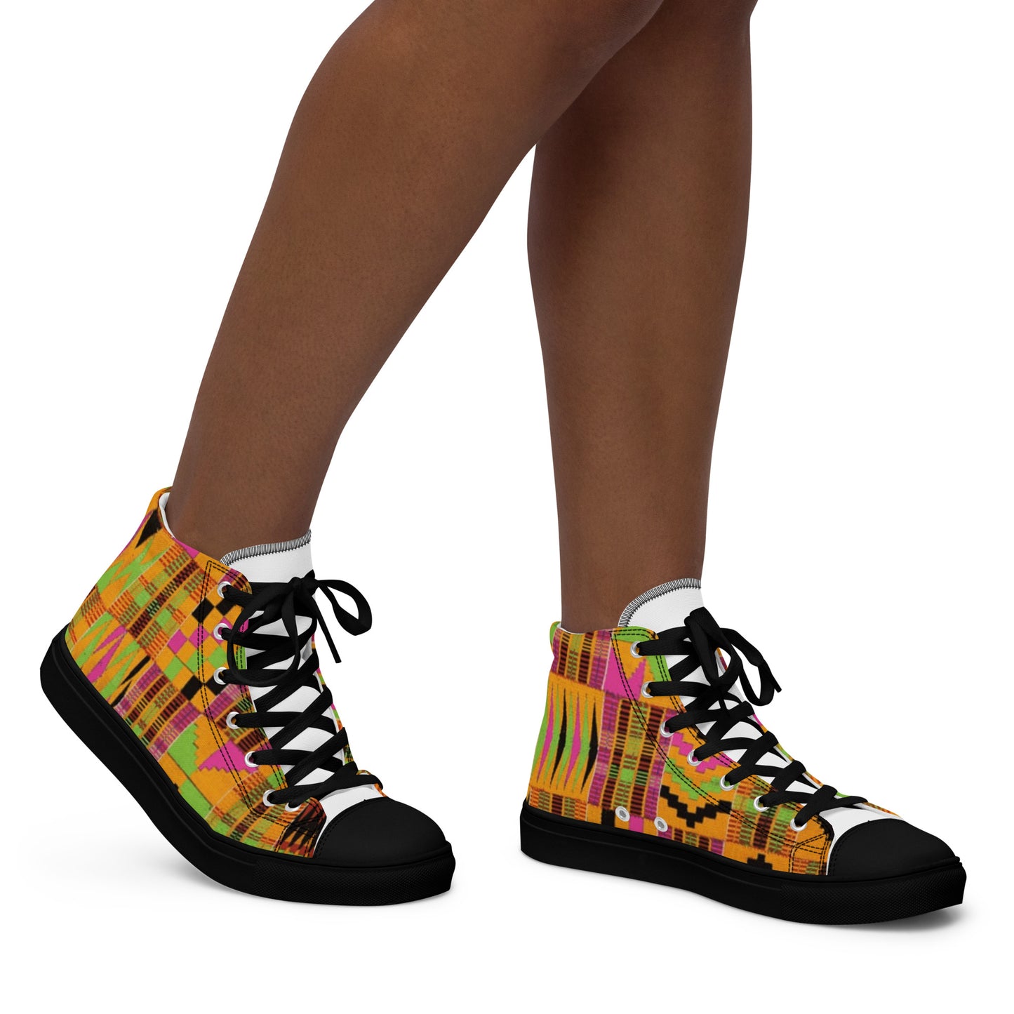 Pink Kente Women’s High Top Canvas Shoes