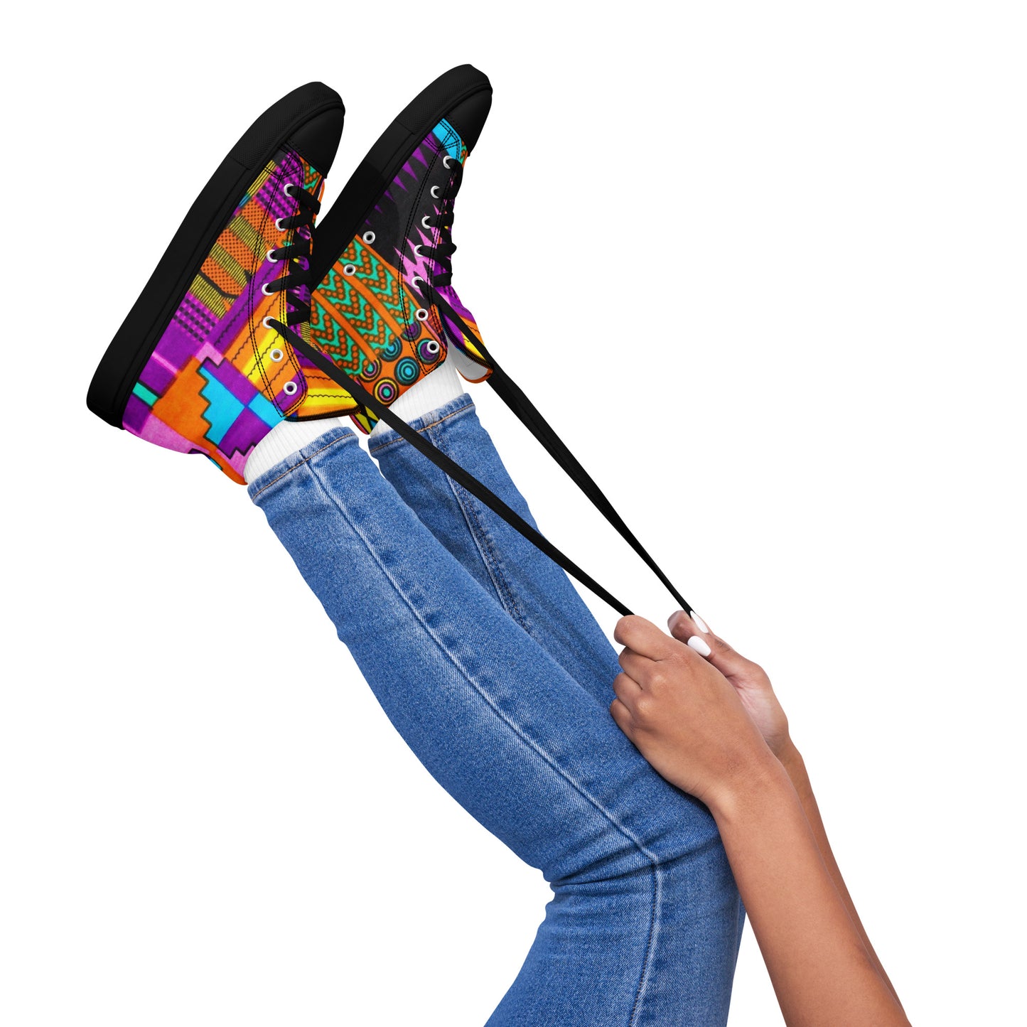 Purple Kente Women’s High Top Canvas Shoes