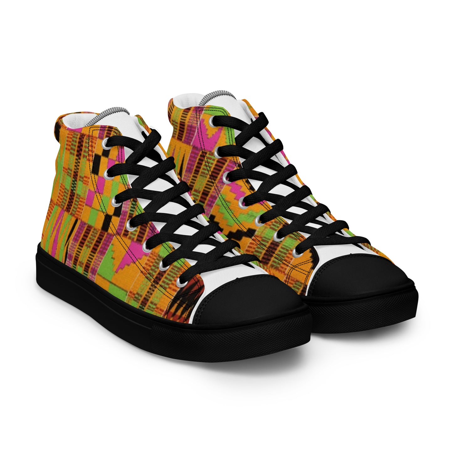 Pink Kente Women’s High Top Canvas Shoes