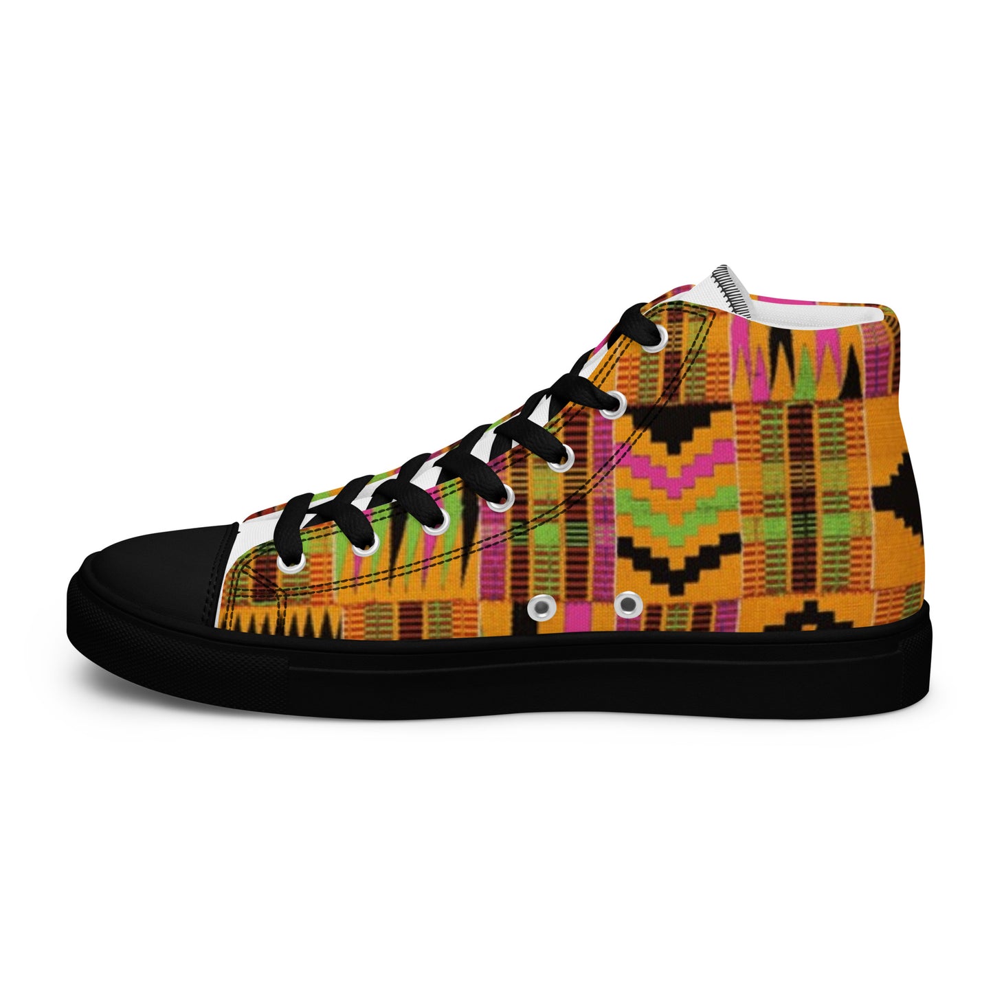 Pink Kente Women’s High Top Canvas Shoes