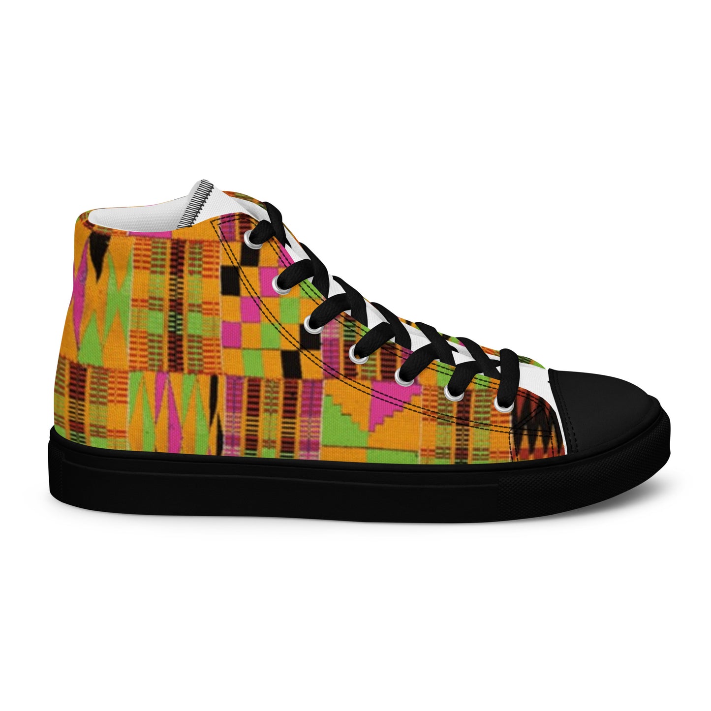 Pink Kente Women’s High Top Canvas Shoes