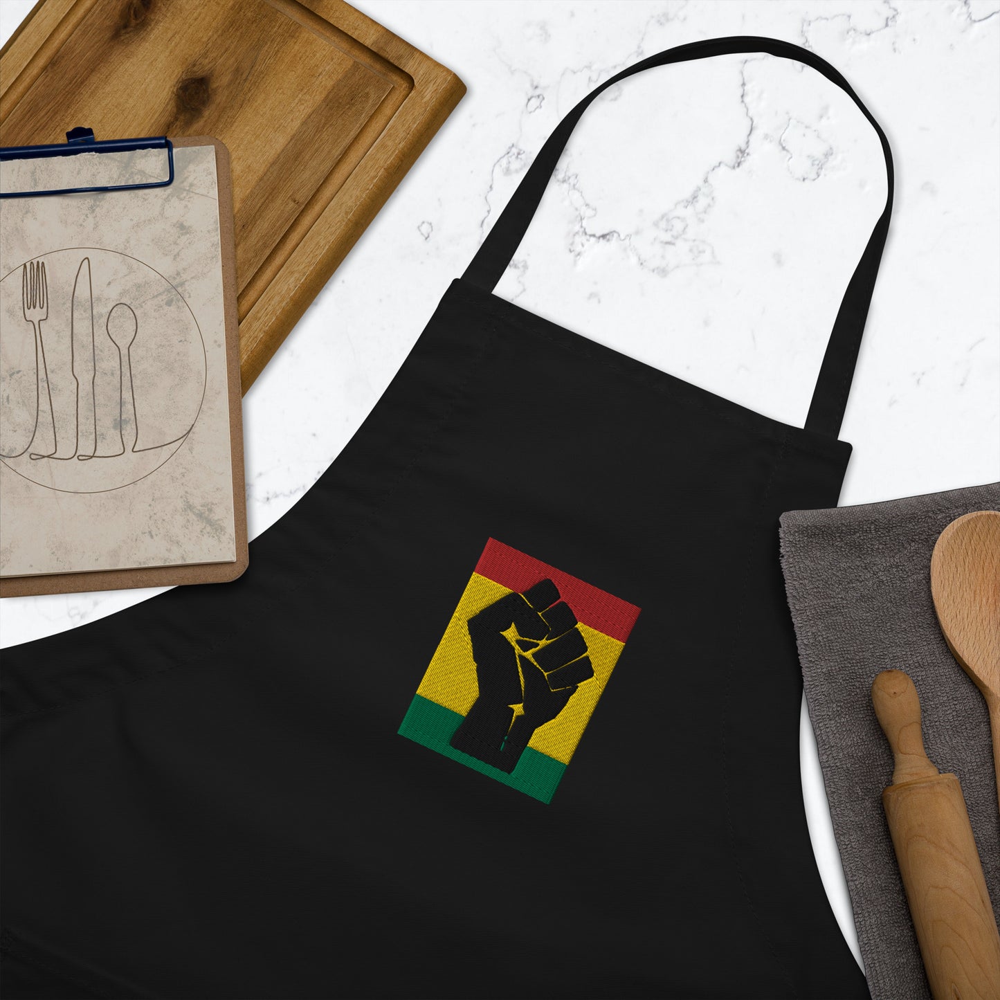 Black Power Embroidered Apron